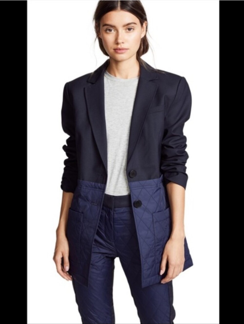Tibi Navy Blue Mixed Media Quilted Blazer Women’s Sz 8